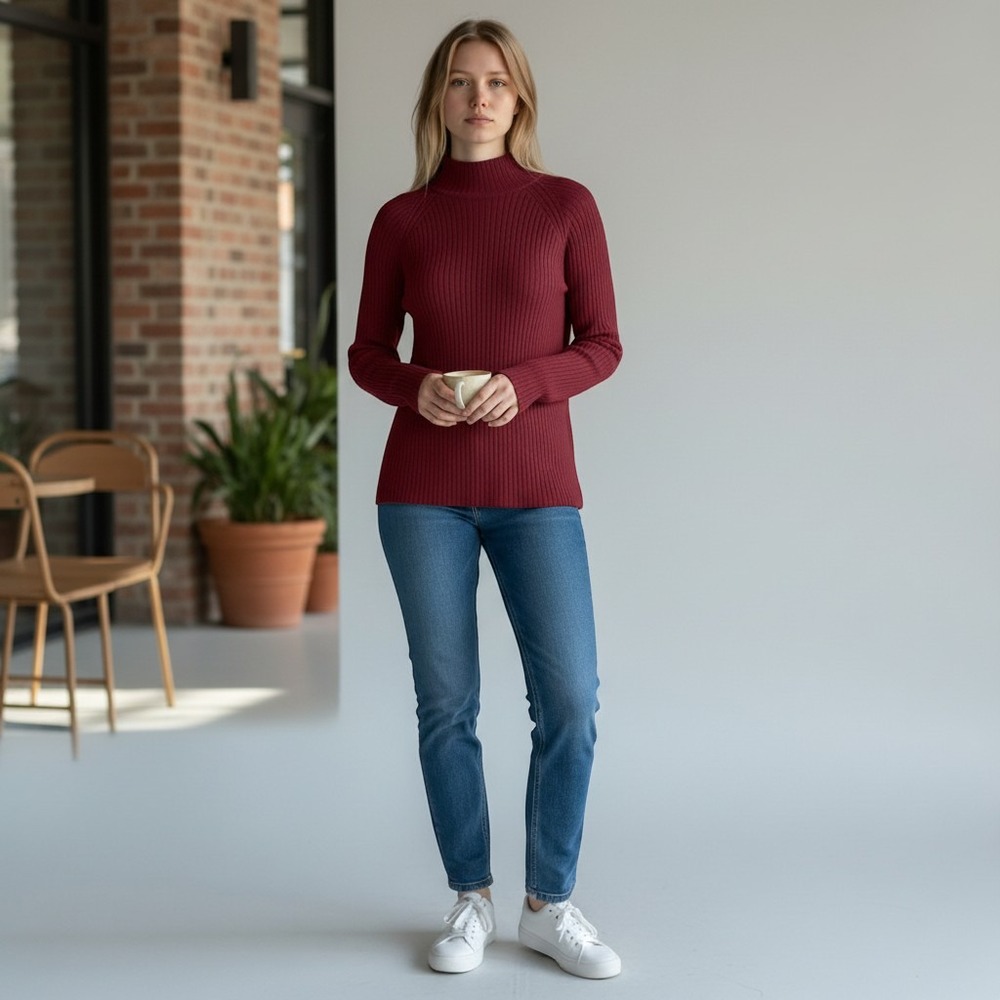 Lululemon Open Back Ribbed Mock Neck Top Womens L Burgundy Good Crossover Back